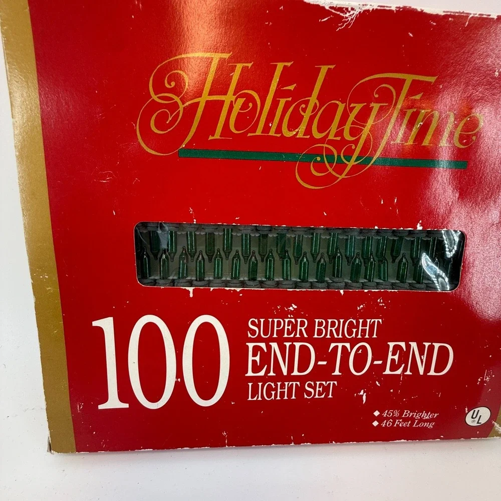 2 Holiday Time 100 Green Bright End-To-End Light Set 46 Feet Long Indoor/Outdoor